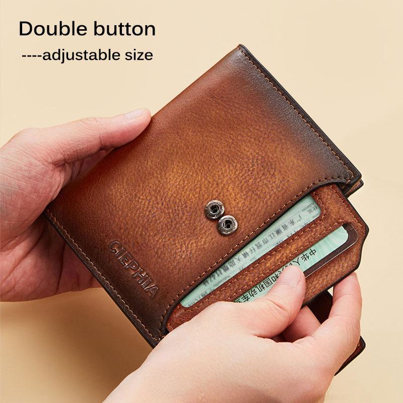 Men's Genuine Leather Wallet Vintage Short Multi Function Card Slots RFID Blocking Protection Zipper Coin Pocket Money Bags