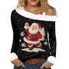 Women's Casual Fashion Sexy Off-Shoulder Collar Christmas Pattern Long Sleeve Crewneck T-Shirt Top