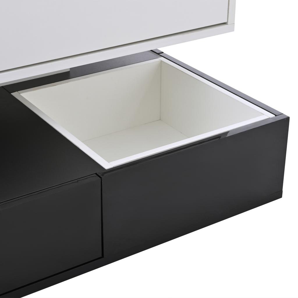 70*70*40cm Coffee Table with 360 degrees Rotating Tabletop, Double-Layer Living Room Table with 3 Drawers, Liftable Sofa Table, White+Black