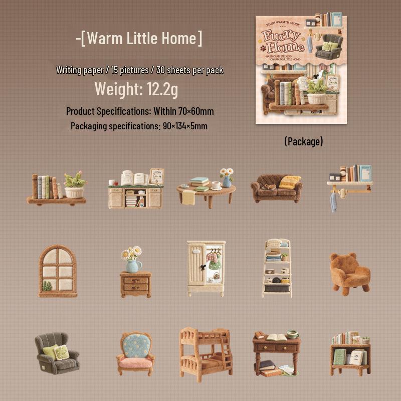 Ketchup Girl Pattern Sticker Pack: Plush House Series with 6 Faux Fur Designs, 30 Sheets