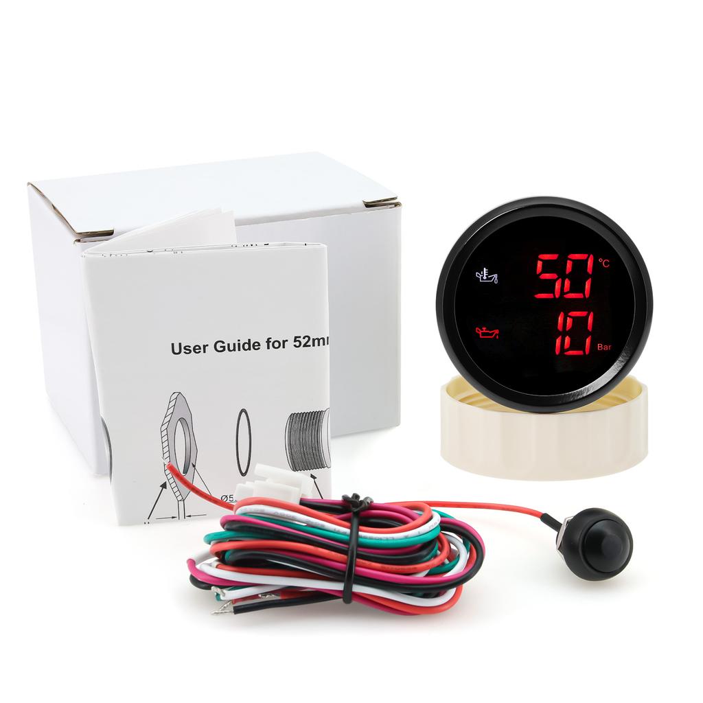 N 2 IN 1 52mm Dual Gauge with Alarm Oil Temperature Meter +Oil Pressure Gauge with Sensor  Red /Green Backlight for Car Boat