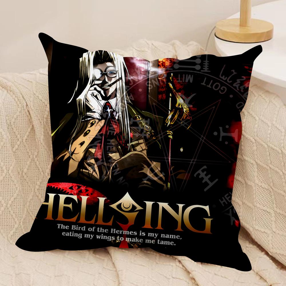 Alucard H-Hellsing Anime Cushion Cover Silky Short Plush Invisible Zipper Dustproof Sofa Pillow Case For Home Decor