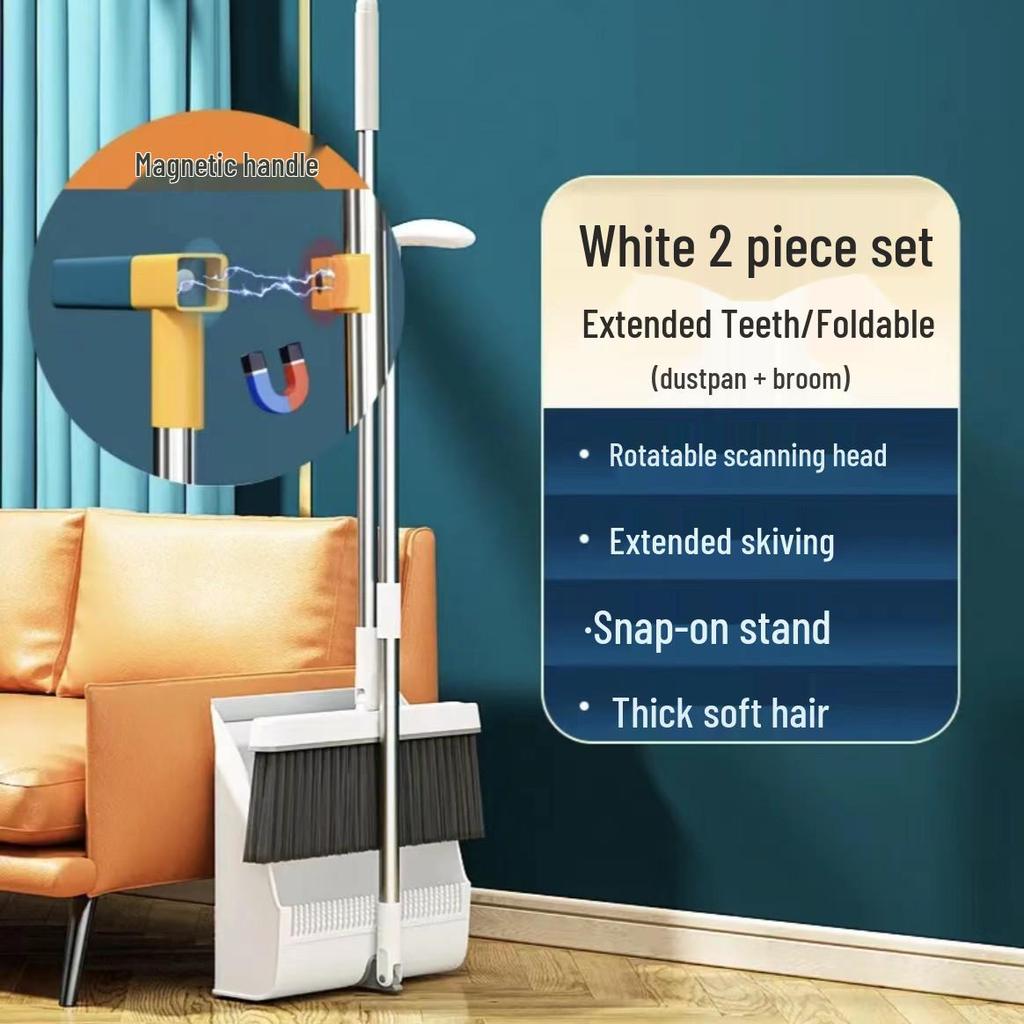 Magnetic Folding Broom & Enlarged Dustpan Set for Home
