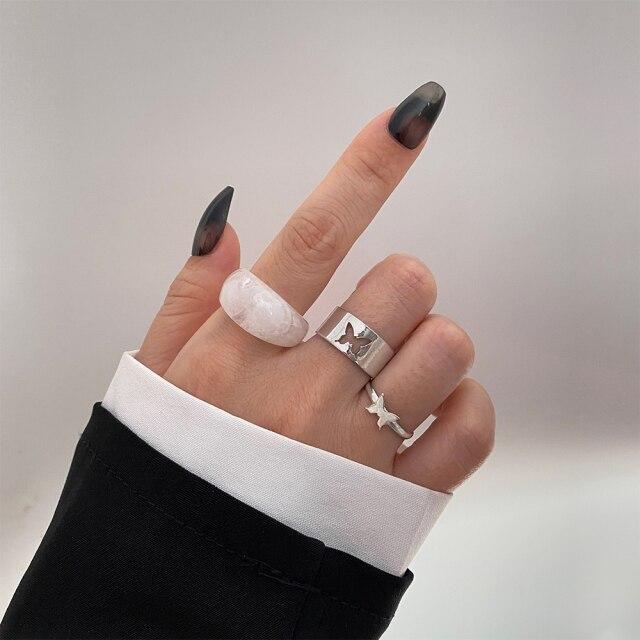 Zovoli Punk Cool Hiphop Women Chain Rings Multi Layer Adjustable Open Finger Rings Set Metal Alloy Man Rings Event Gathering Souvenir Present