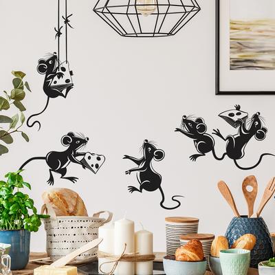 Fun-f164 Adesivi murali per abbellimento della casa con topo dei cartoni animati che ruba il formaggio, per cucina, ristorante e altro