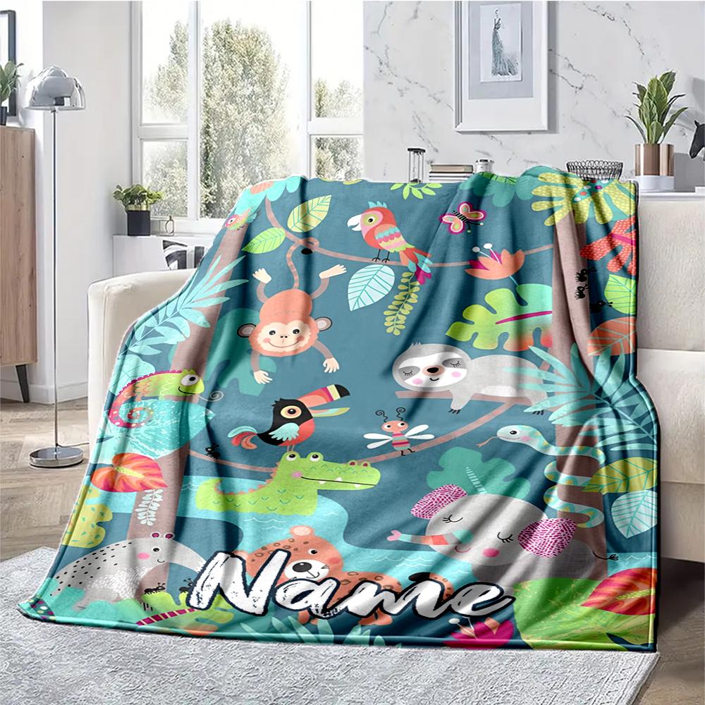 Custom Name Animals Theme Printed Blanket - Perfect for Couch, Bed, Travel & Outdoor Use | Machine Washable, Cozy & Durable.