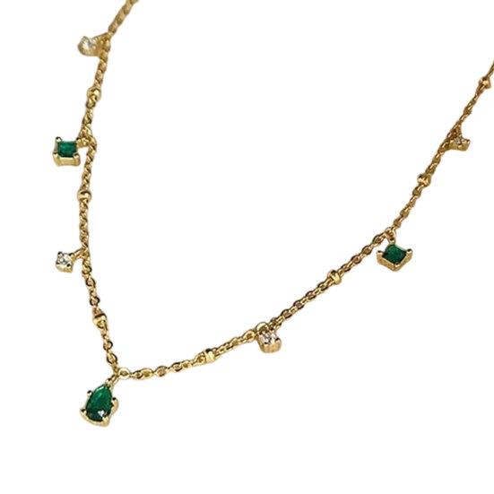 Faux Crystal Chain Necklace Green Cubic for Women Zirconia