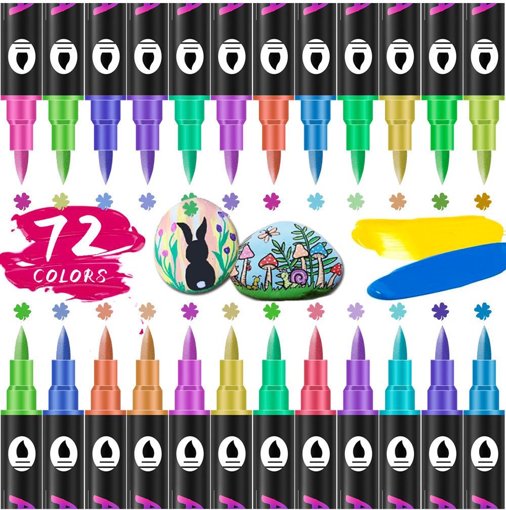Double-Headed Dual-Color Acrylic Marker Set for Kids, 72 Colors Doodle Stationery
