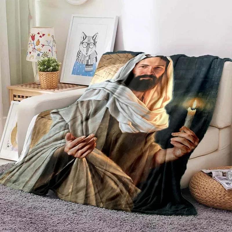 6 Size Merciful Jesus Christian God Flannel Art Blanket Throw Sofa Bed Cover Four Season Soft Fluffy Quilt Blanket Flannel Throw