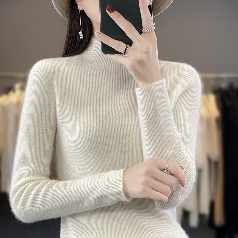 INDFS Women's Fashion Casual Fall Winter Solid Color Print Long Sleeve Half Turtleneck Sweaters