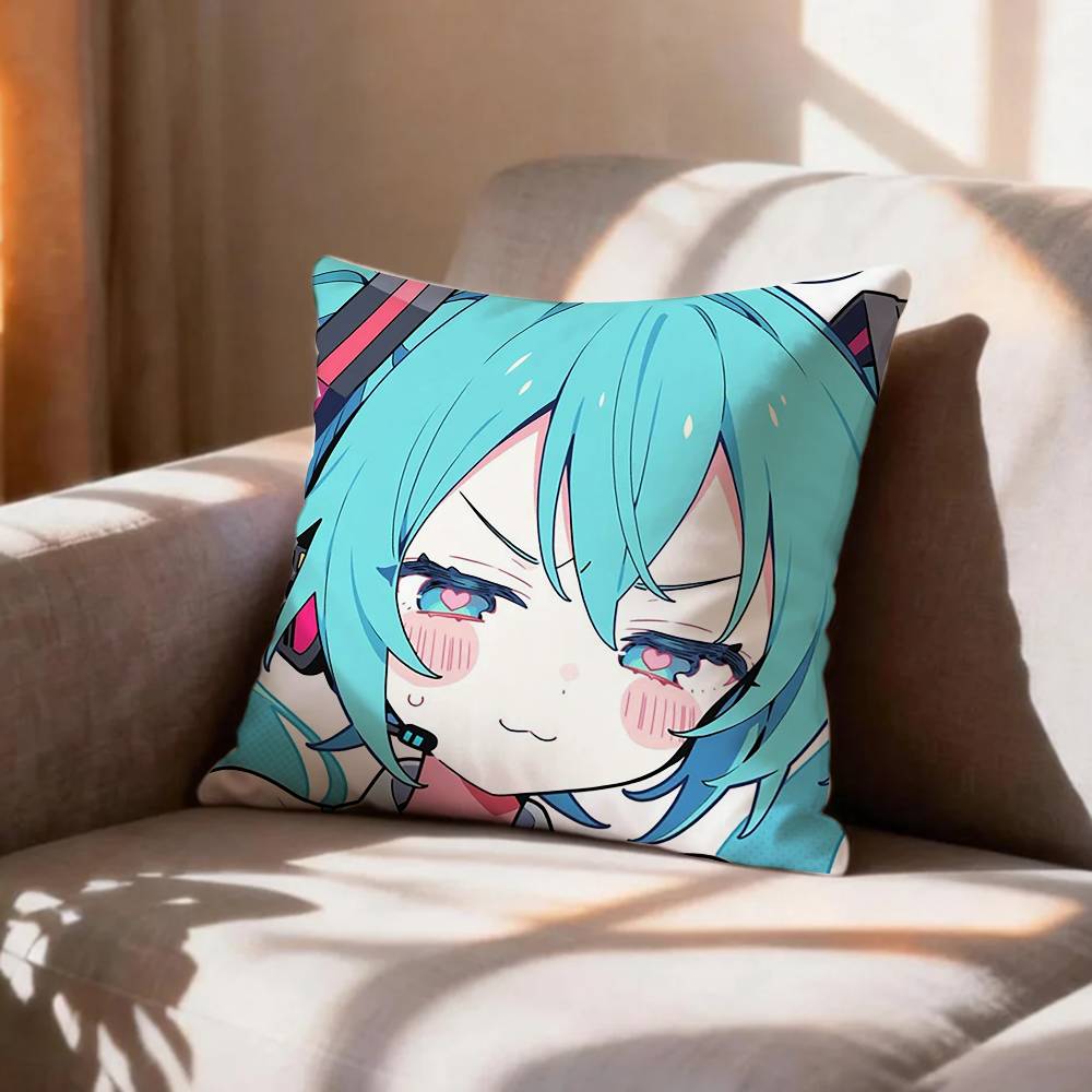 CUTE Anime MMIKU SSticker Pillow Case Pattern Printed Pillowcase For Living Room Sofa Cushion Cover