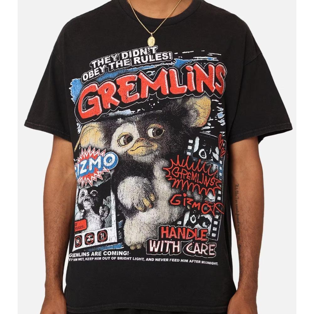 Summer Men Gremlins Graphic T-shirts Pure Cotton Sports Casual Top Loose Large Size Unisex Top Men Unsiex Oversized T Shirt