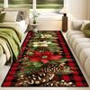 Merry Christmas Poinsettia Plaid Kitchen Rug Lliving Room Entrance Non-slip Door Mat Balcony Bath Floor Mat Christmas Decoration