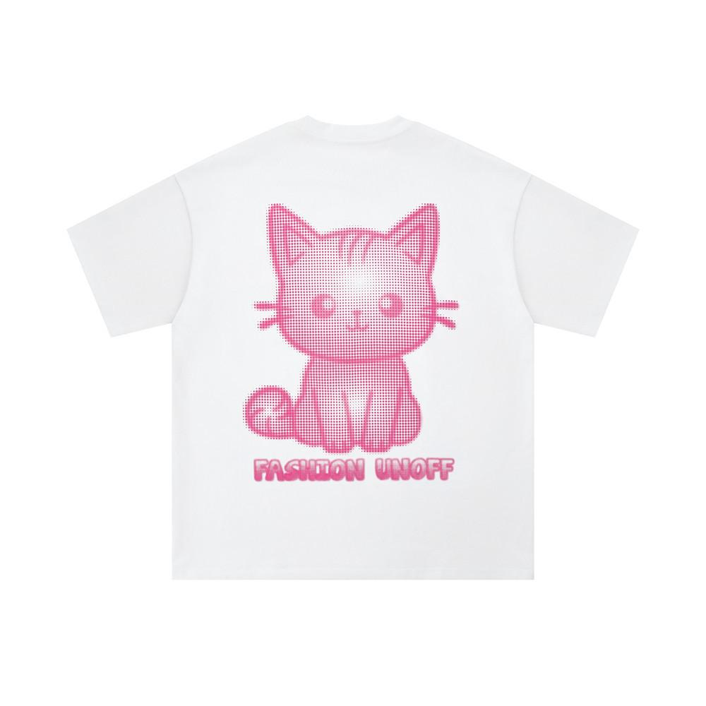 American Cat Short Sleeved T-shirt for Men's Summer Loose Design, Street Trend Versatile Round Neck T-shirt Top