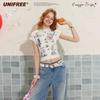 Sweet Girl Wavy Lace Print Slim T-Shirt