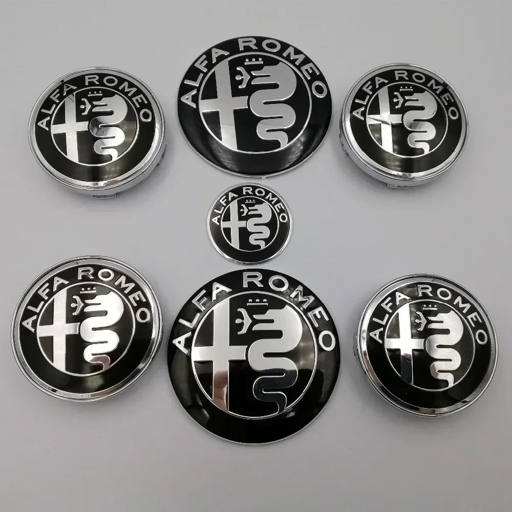 7pcs 74mm Car Hood Trunk Steering Wheel Badge for Alfa Romeo Brera 159 New Spider Giulietta 156 Mito Giulia 147 Wheel Center Cap