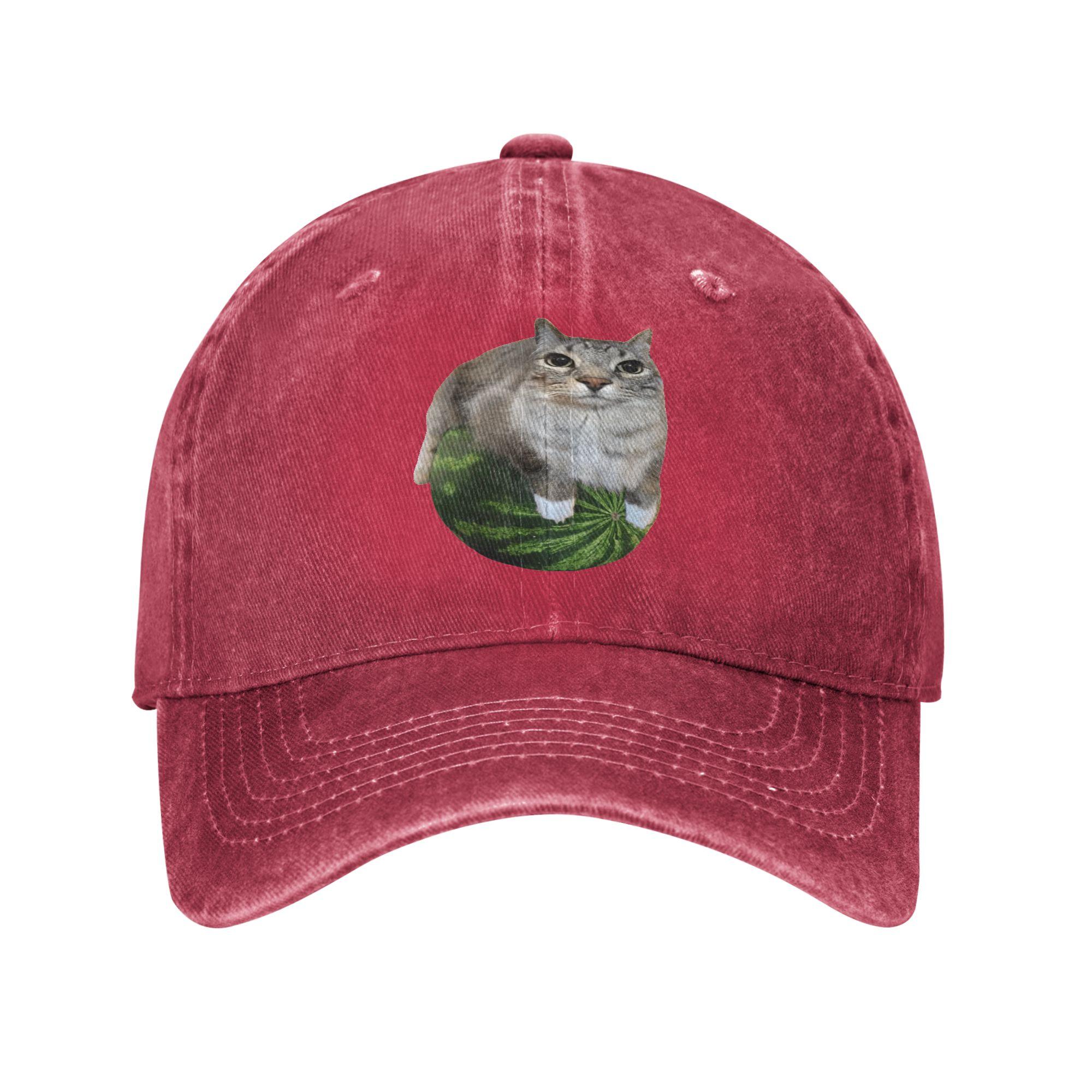 Vintage Watermelon Cat Silly Cat Meme Baseball Caps Unisex Style Distressed Washed Headwear Funny Outdoor Summer Soft Caps Hat Adjustable