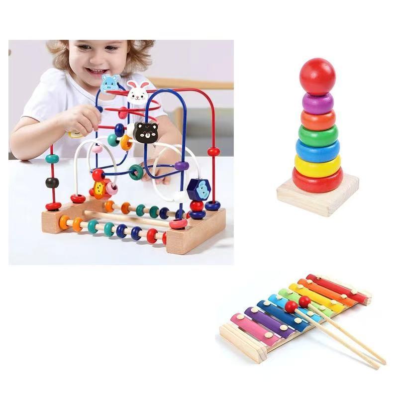 Multi-Functional Wooden Animal Bead Maze Toy for Infants: Three-Track Stringing Beads for Hand-Eye Coordination and Early Education