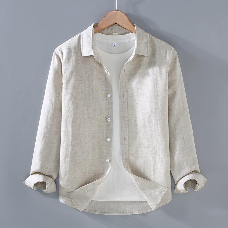 

Men s Solid Color Long Sleeve Button Up Shirt Casual Loose Fit Breathable Linen Blend Daily Top M льняной