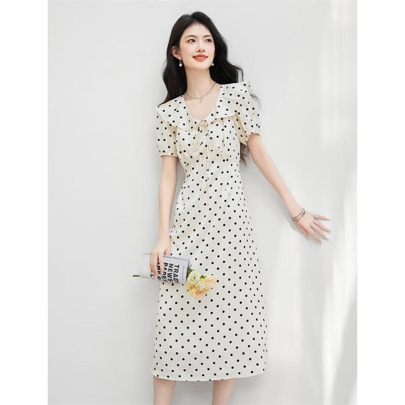 Women's French Style Polka Dot V-Neck Dress