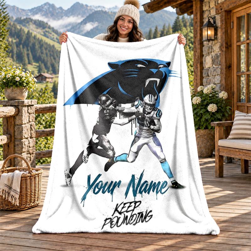 Carolina Panthers Custom Name Flannel Blanket Personalized Soft Warm Plush Throw Blanket Customized Gift for Family Friends