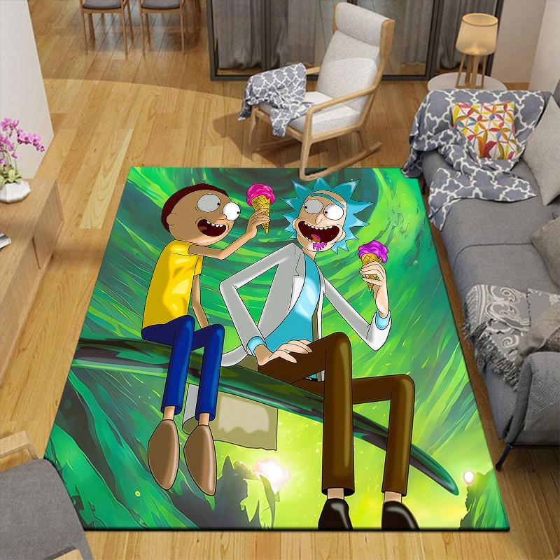 Rick and Morty Flannel Pattern Square Carpet,Area Rug,Carpet Rug for Living Room Bedroom Sofa Playroom Decor,Non-slip Floor Mat