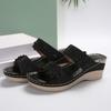 Large Size Summer New Retro Casual Flower High Heel One-character Women's Wedge Heel Slippers Shoes