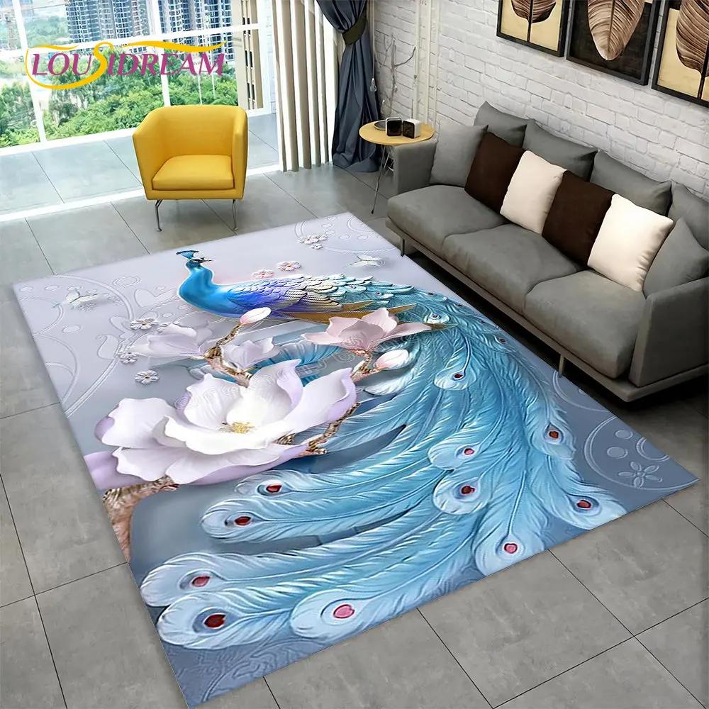 Bird Exquisite Peacock Animal Area Rug,Carpet for Home Living Room Bedroom Sofa Doormat Kitchen Decoration,Non-slip Floor Mats