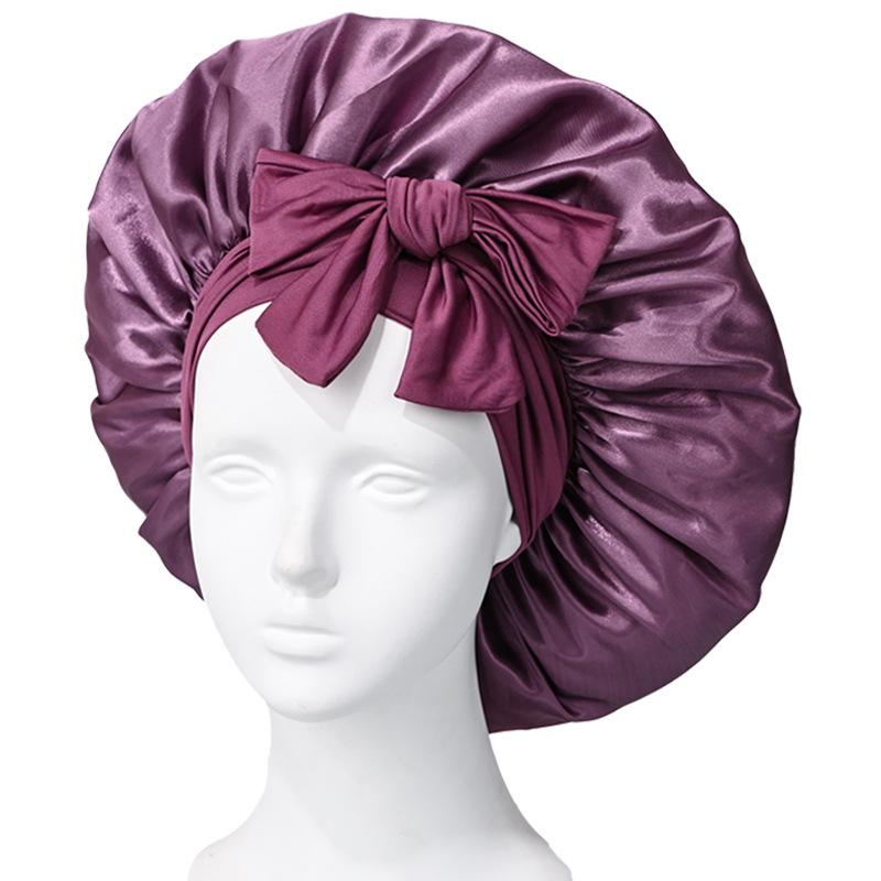 Extra Large Satin Bowknot Sleep Cap for Women's Hair Care