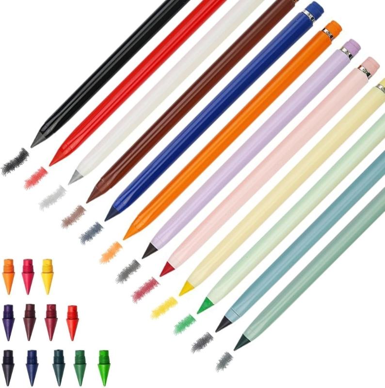 12/13Pcs Inkless Pencil with Replaceable Refill Colored Inkless Pencil Everlasting Pencil for Writing Sketching Drawing