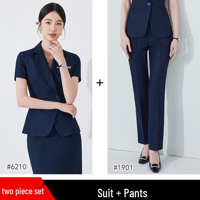 Women's Black Short-Sleeve Professional Suit Set for Summer Reception and Workwear