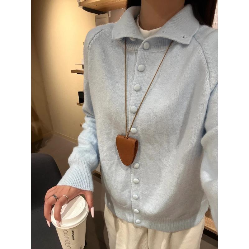 Milk yellow age-reducing dopamine knitted top cardigan women's autumn and winter single-breasted lapel shoulder sleeve sweater jacket