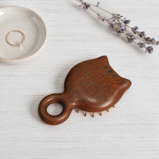 Cat Shape Air Cushion Brush Wooden Scalp Massager Brush Hair Growth Head Relaxation