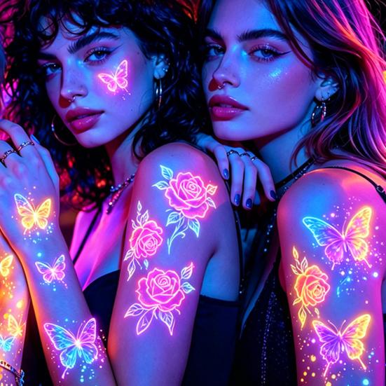 huaqianguhh 5 Sheets Butterfly Tattoo Stickers, Waterproof Temporary Flower Tattoos, Colorful Face Body Tattoos for Parties Night Club Music Festival