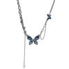 Edgy Blue Butterfly Layering Chain Necklace Artisanal Crafted Punk Accessory Daily Wear Special Occasions
