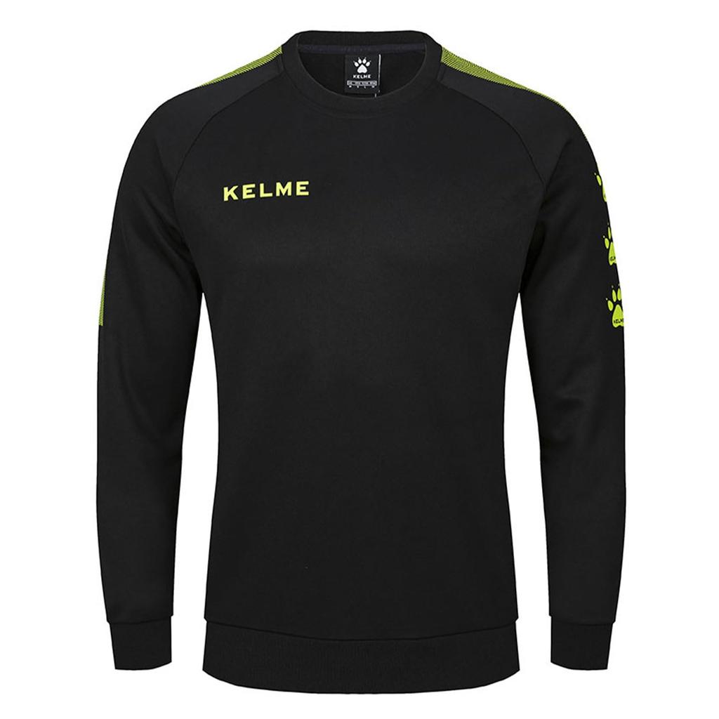 Kelme Men's Knitted Crew Neck Football Sweatshirt, Pullover Long Sleeve, Soccer Uniform, Spring and Autumn Training Wear, Black, Size 3XL