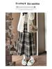 Retro Red Plaid Woolen Midi Skirt with Elastic Waist and Big Swing