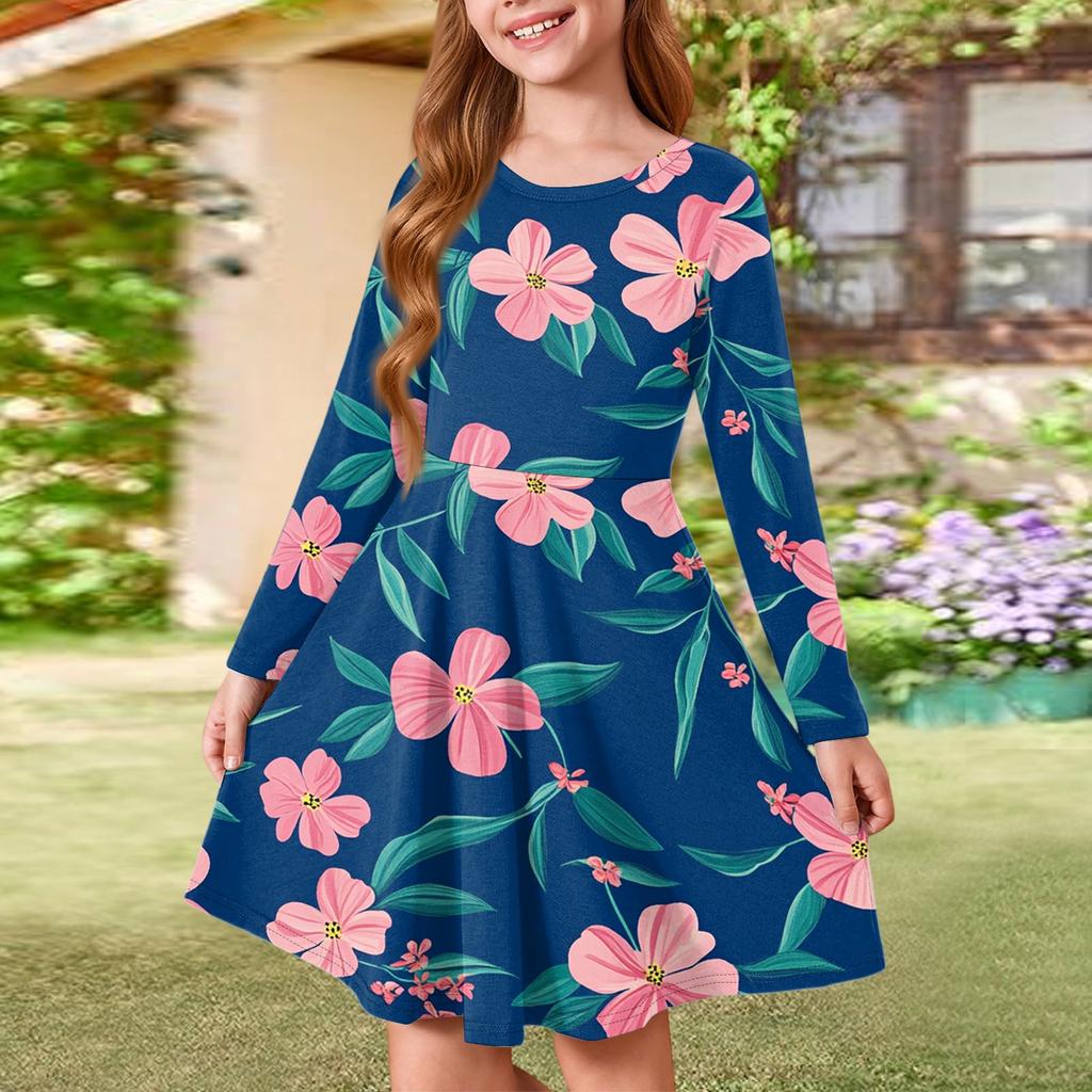 Girls' Summer Princess Dress - Long Sleeve A-Line T-Shirt Dress