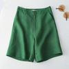 Women Shorts High Waist Button Zipper Fly Casual Short Pants with Pockets Solid Color Loose Fit Knee-Length Shorts