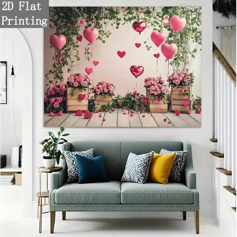 2D Flat Printing Valentine Backdrop Rose Balloon Party Photo Booth Decor