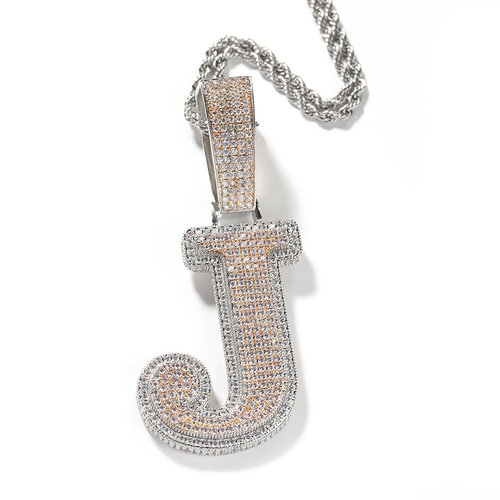 THE BLING KING Big Bold Single Letter Pendant Initial Letter A-Z Micro Paved Out 5A Cubic Zirconia Charm Necklace Hiphop Jewelry