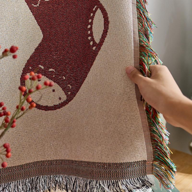 Christmas Sofa Cover Blanket Cotton Blend Festive Decorative Throw Couch Anti Cat Scratch