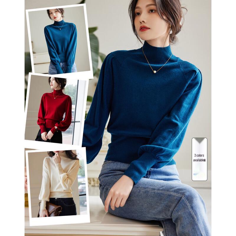 Demana Women's Merino Wool High-Neck Long Sleeve Sweater