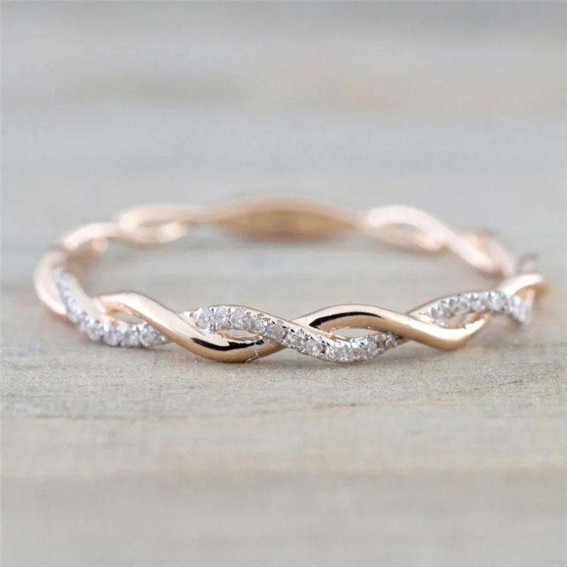 

Luxury Exquisite Gold Color Stainless Steel Line Twine Couple Rings for Women Men Personality Zircon Finger Jewelry Accessory 6 розового золота