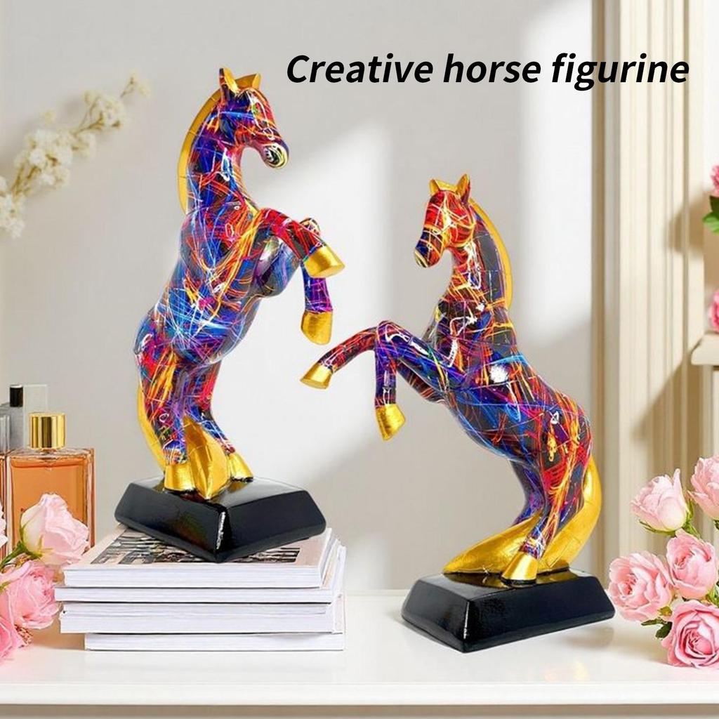 Standing Horse Figurine Resin Graffiti Animal Table Ornament Graffiti Animal Horse Statue For Living Room Table Shelf Lockers