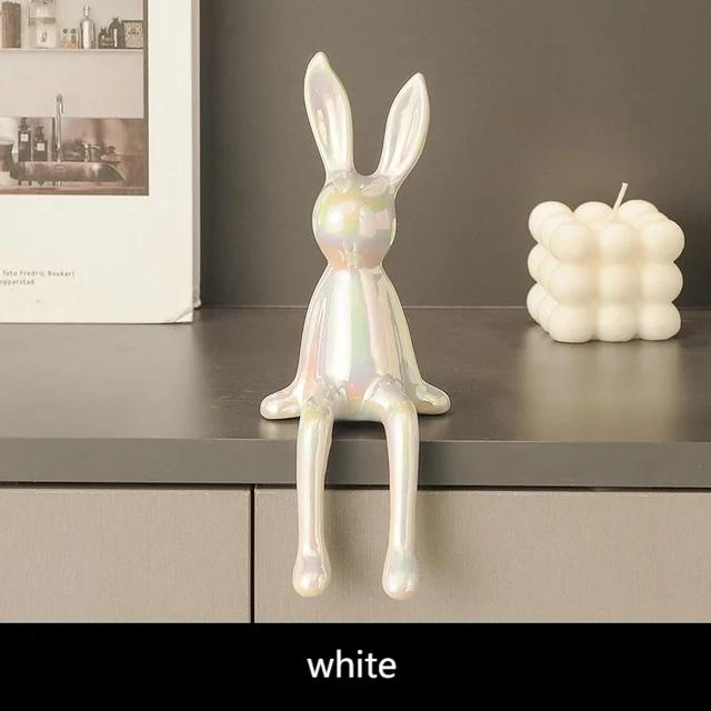 

1 шт. керамический длинноухий сидящий кролик, украшения для комнаты, статуя, роскошные украшения для дома, аксессуары, элитное домашнее искусство, эстетика белый