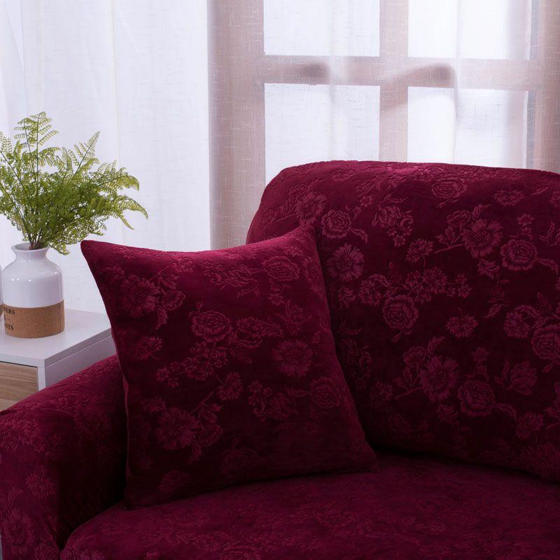 Luxurious Stretch Velvet Sofa Cover Slipcover Soft Embossing Flower Nonslip Wrinkle Resistant
