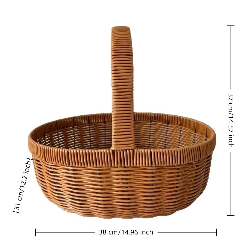 with Handle Imitation Rattan Basket Large Capacity Picnic Basket Handmade Basket Grocery Shopping