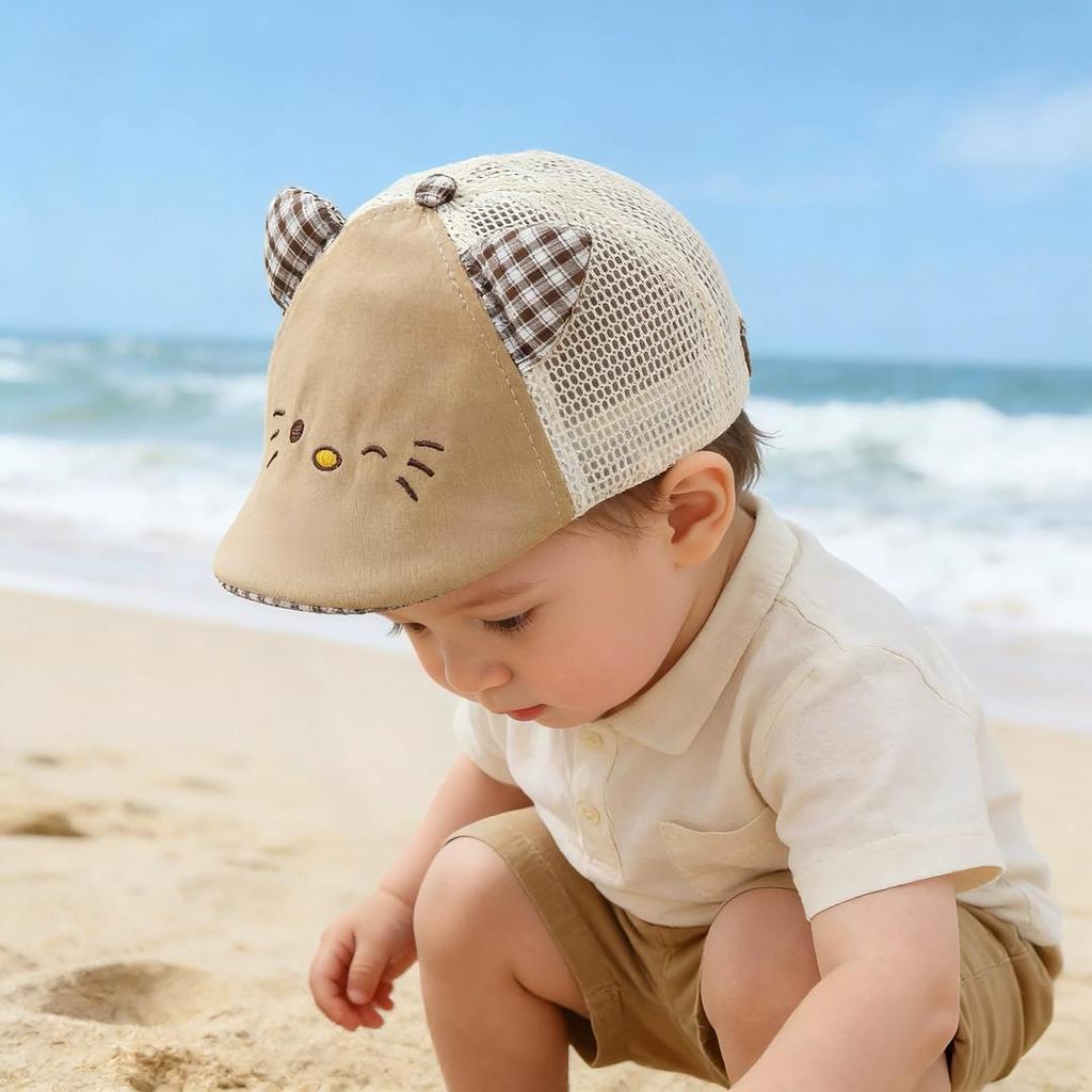 Summer Baby Hat with Cat Ears - Breathable Mesh Beret Baseball Cap for Boys and Girls