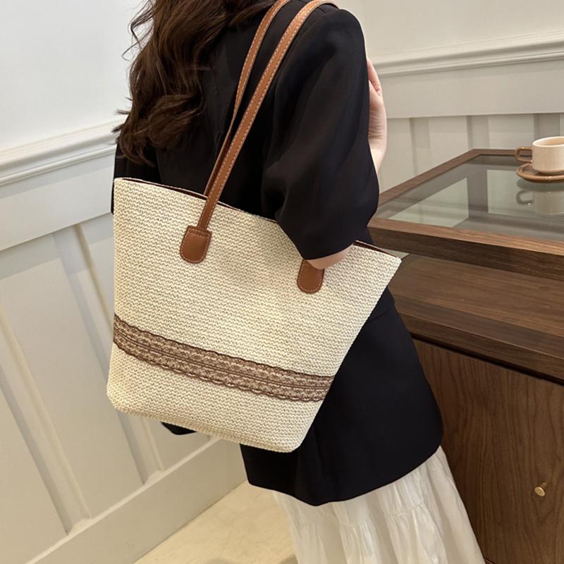 Yogodlns Women's Large Capacity Shoulder Bag Summer Straw Woven Basket Handbag Fashion Female Luxury Designer Beach Bag Shopper Tote Bag